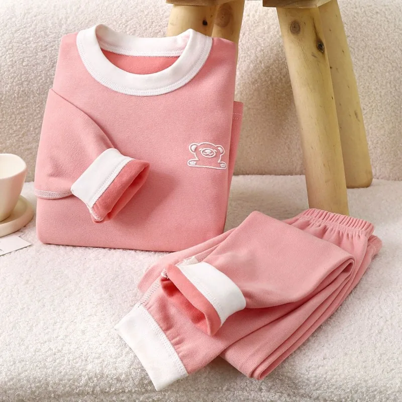 

Детский комплект термобелья с воротником средней длины, утолщенная термобелье в полоску для мальчиков, зимняя одежда, дизайн без костей