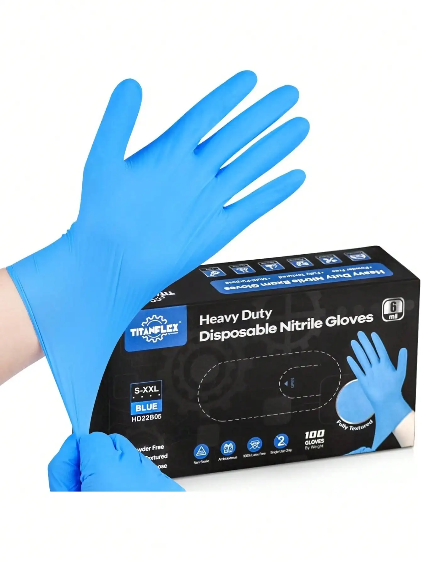 100 piezas de guantes de nitrilo desechables multifuncionales, excelentes helantes para limpiar y cocinar, diseño duradero, agua y aceite