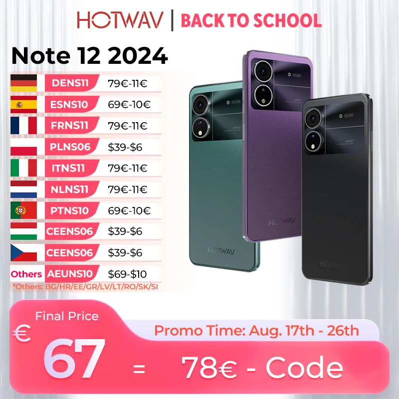 HOTWAV Note 12 2024 6,8'' HD+ Smartphone Android 14 OS 6 GB 128 GB Mobiltelefon 48 MP + 16 MP Kamera 5160 mAh Octa-Core-Handy