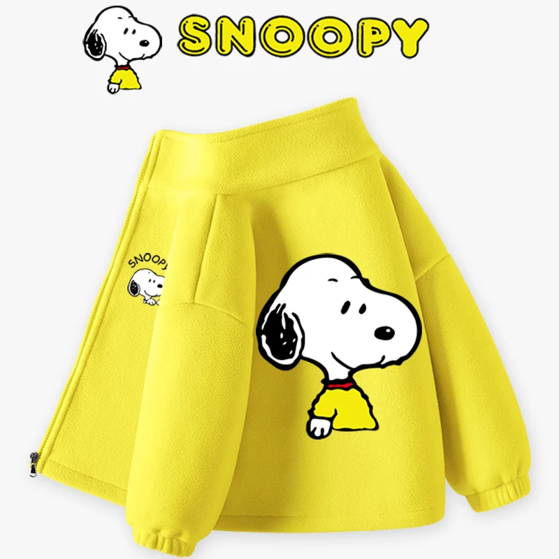 Snoopy Children's Zipper Coats Warmth Two-sided Sanding Boys Girls Clotheskawaii Printing Overcoats Capless Tops Fashion Gifts