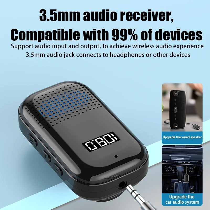 2024 Bluetooth 5.4 Adapter Wireless Car Bluetooth Receiver 3.5mm Auxiliary Digital Display Audio Receiver TF Card