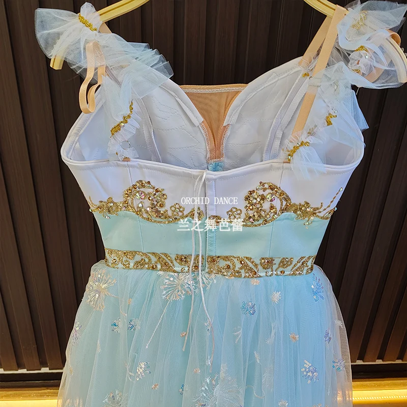 BT250622 Professionelle Hohe Qualität Benutzerdefinierte Größe Kinder Mädchen Frauen Erwachsene Ballett Tanz Performance Tragen Blau Lange Chiffon Kleid