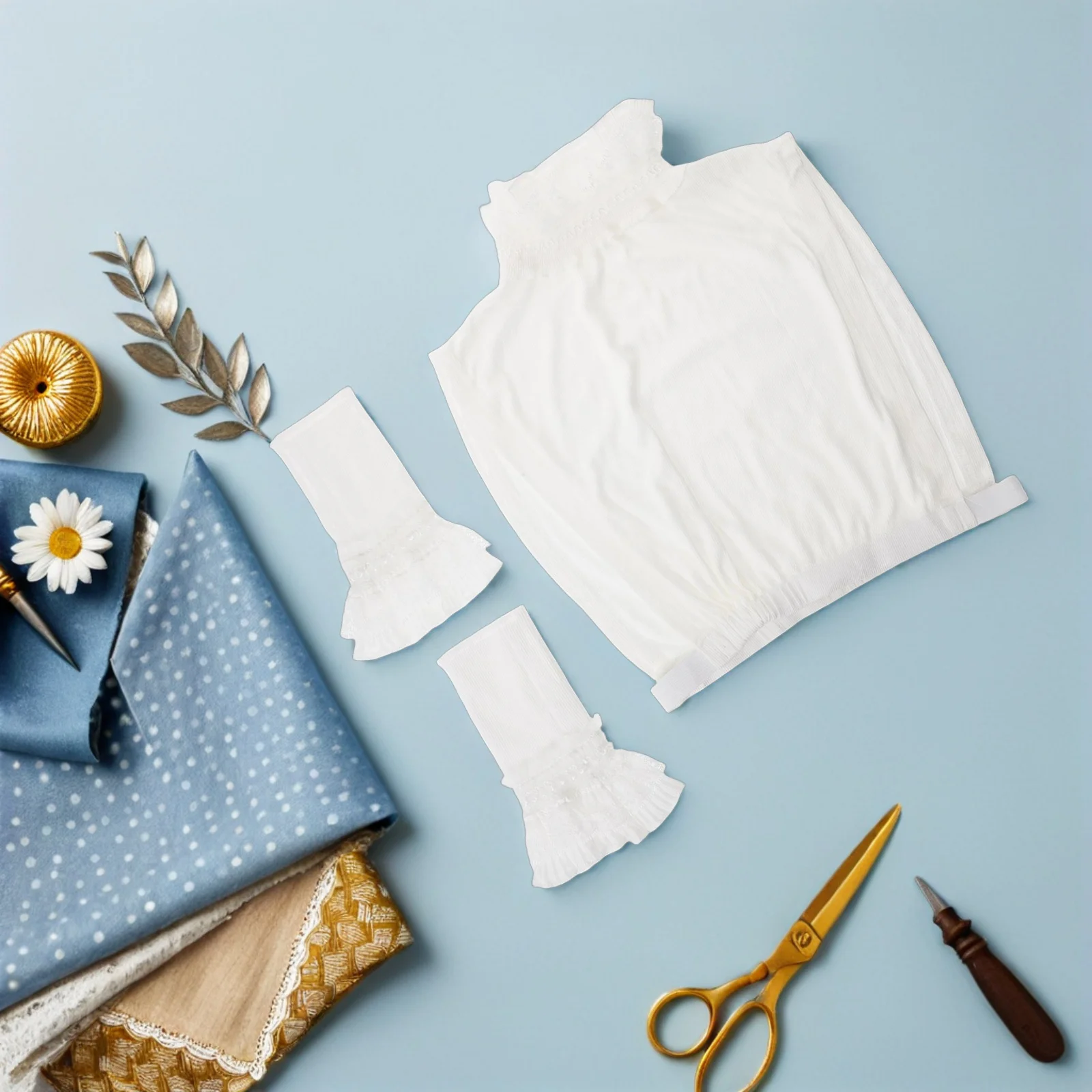 

1Set Lace False Collar Set White Detachable Pleated Standup Collar and Lace-Trimmed False Cuffs Vintage Style for Womens Shirt