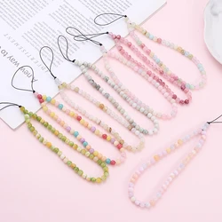 Fashion Sweet Natural Stone Mobile Phone Chain Round Beaded Telephone Chain For Phone Hanging Cord Women Jewelry Accessory