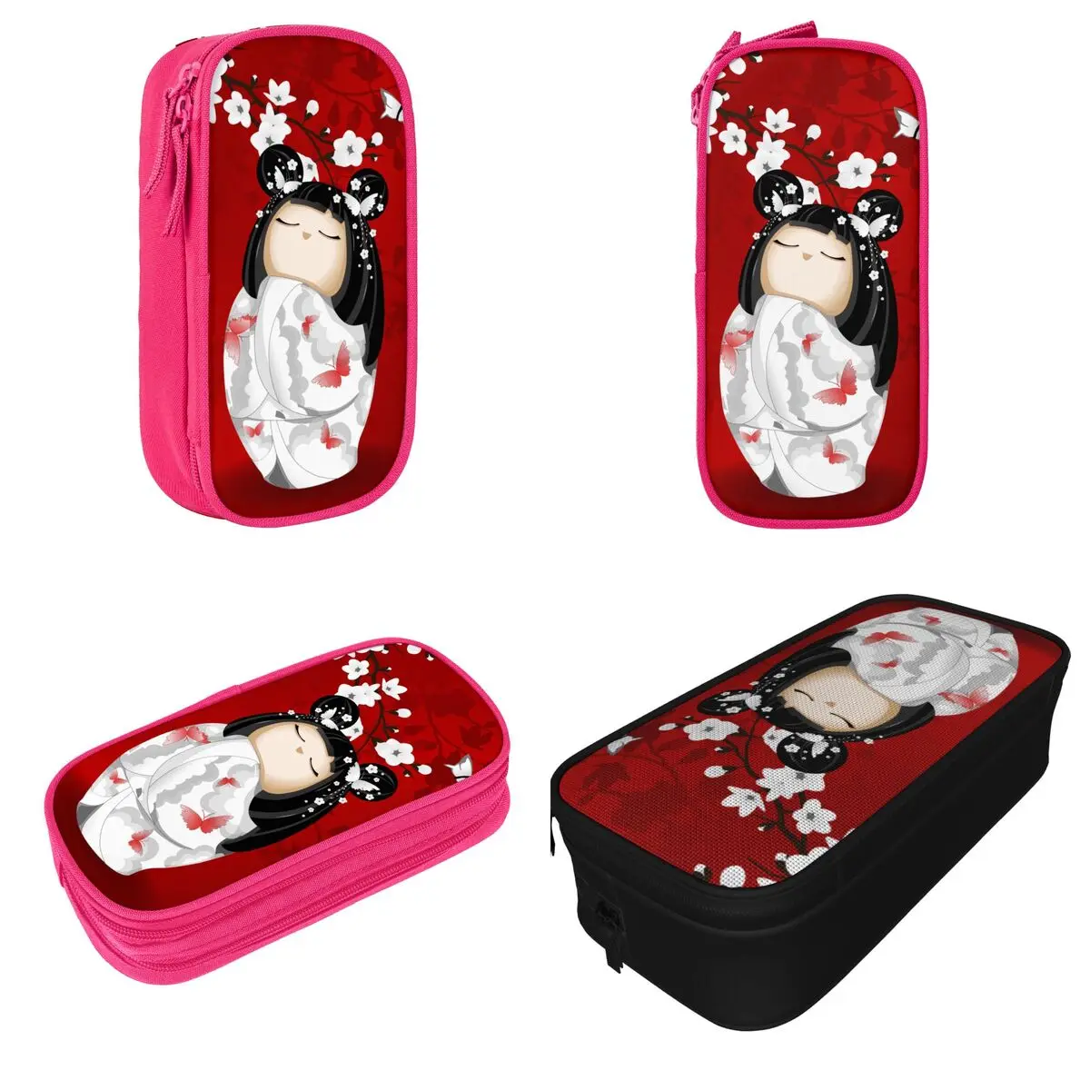 Kokeshi Doll Cherry Blossoms Pencil Cases New Pen Box Pencil Bags Girl Boy Big Capacity Students School Gift Pencilcases