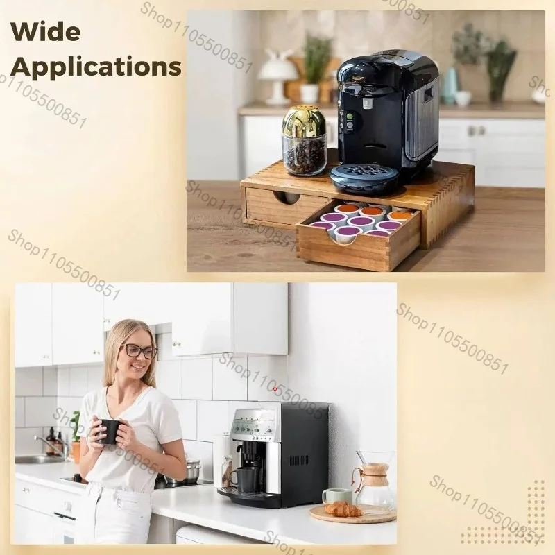 Wooden drawer Coffee storage box Pull-up tea bag Tea set Storage rack Grid coffee machine base