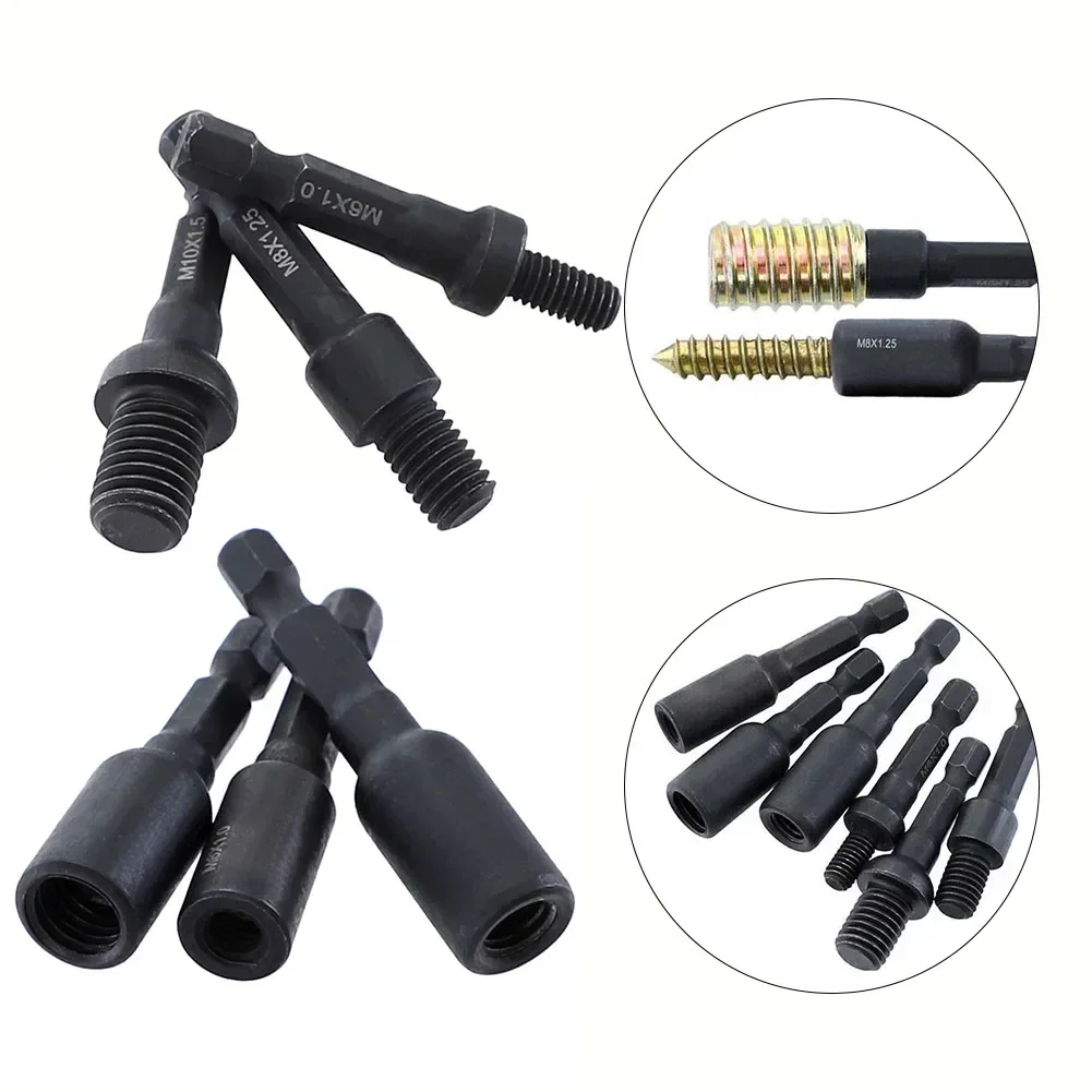 3pcs M6 M8 M10 Tap Die อะแดปเตอร์ซ็อกเก็ต 1/4 นิ้ว Hex Shank สกรูเมตริกปลั๊ก Threading เครื่องมือสําหรับเจาะไฟฟ้ามือเครื่องมือ