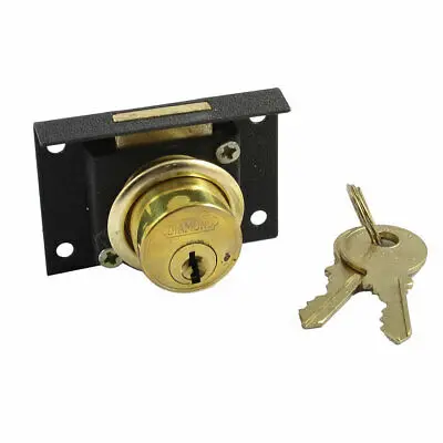 Drawer Cabinet Metal Deadbolt Cylinder Locking Lock Black Gold Tone