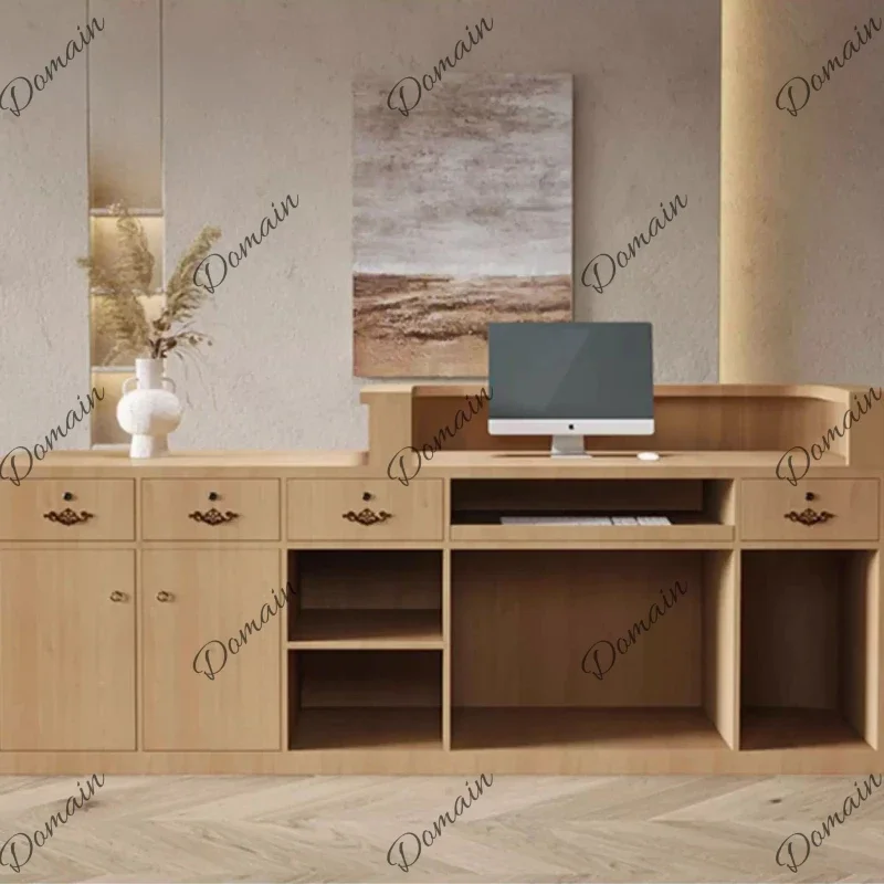 XX Rattan Weaving Design Computer Desk Office Table Bureaux De Travail Customer Center Reception Counter Schreibtisch Furniture