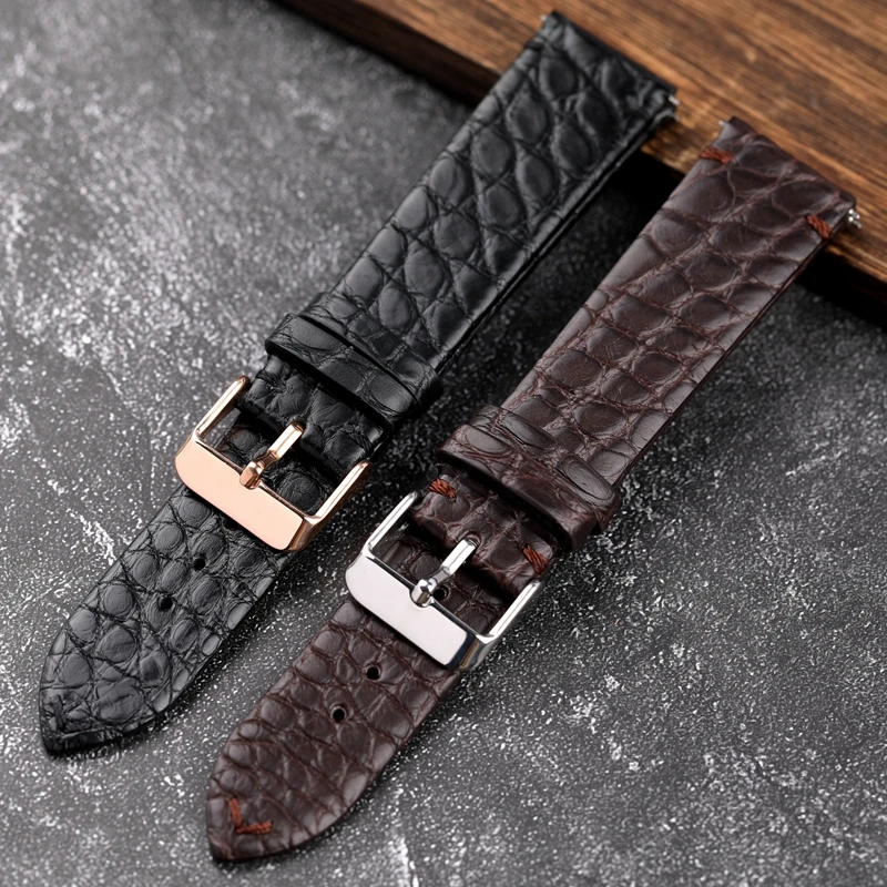 Handmade Tound Grain Crocodile Leather Strap Ultra-Thin 18 19 20  22MM Brown Black Men Soft Bracelet Vintage Style Quick Release