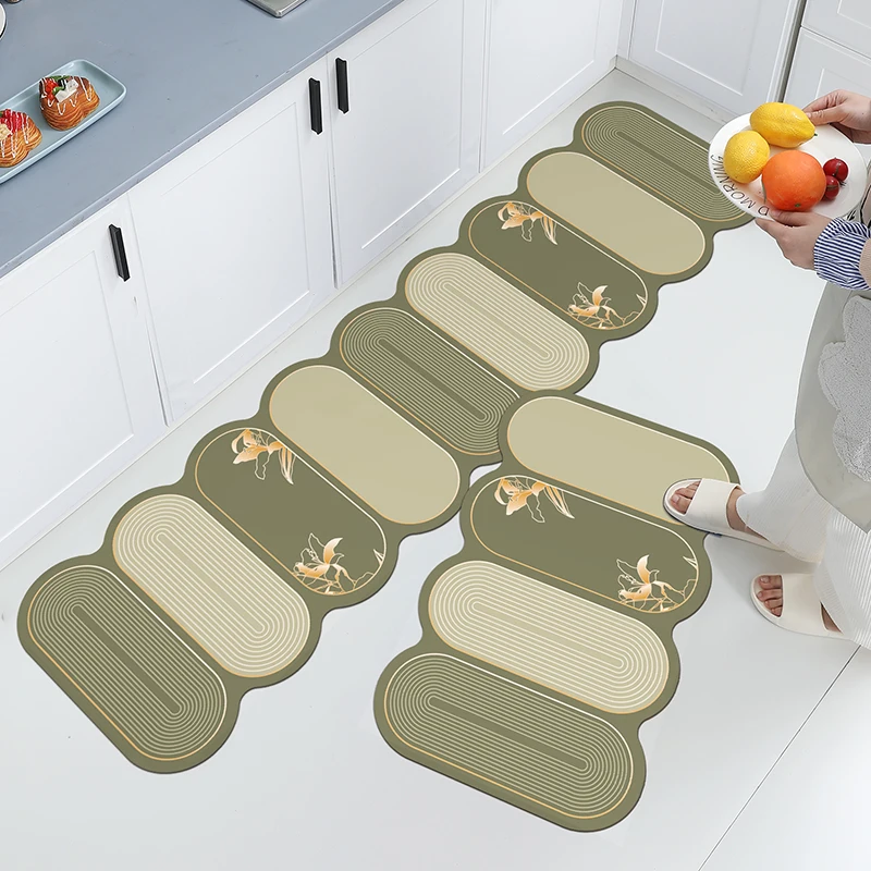 

Kitchen pvc floor mats absorb water oil diatom mud rug irregular retro design anti-slip quick-drying carpet alfombra de cocina