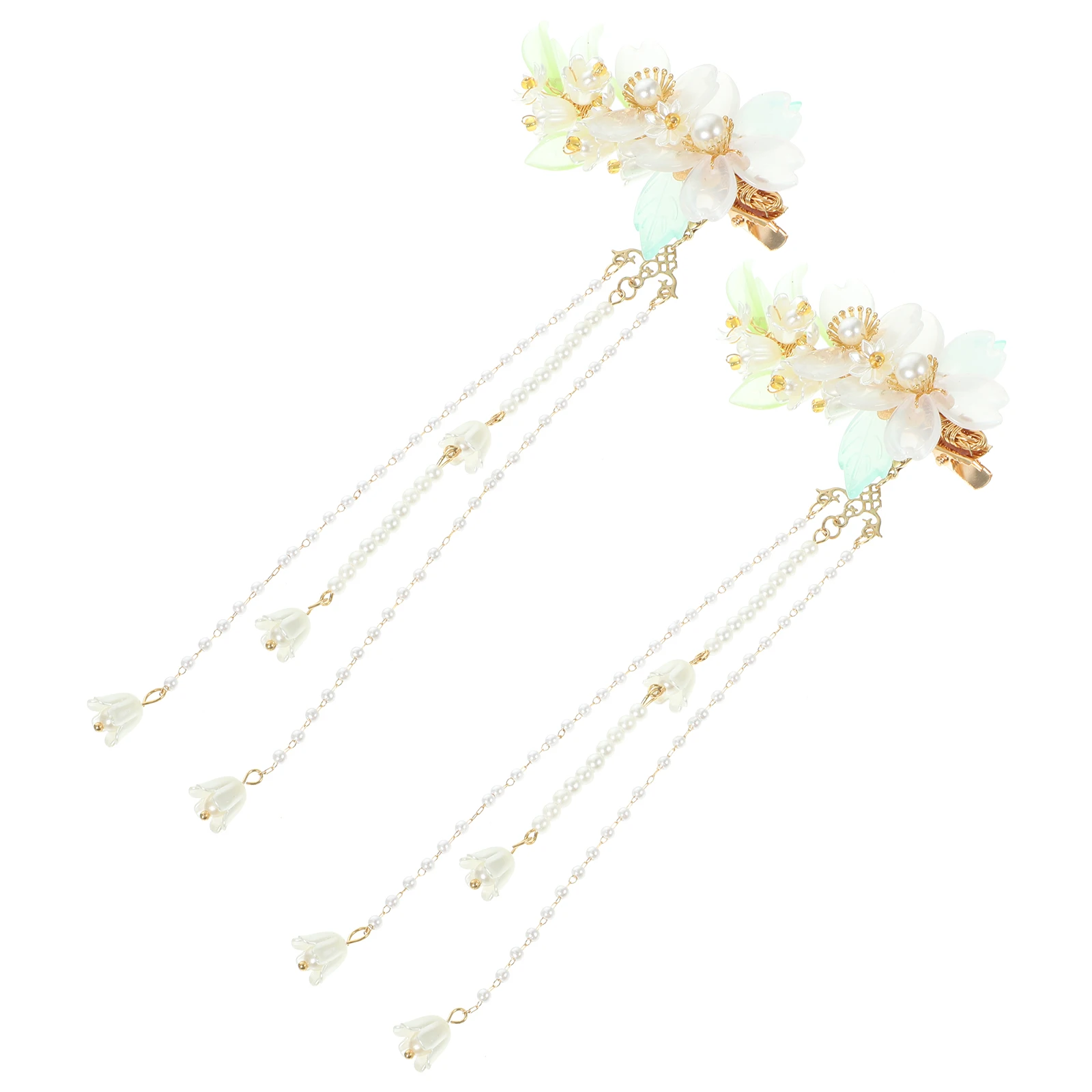 

2 Pcs Lily of The Valley Flower Hairpin Aesthetic Accessories Chinese Style Clip for Women Resin with Tassel Miss