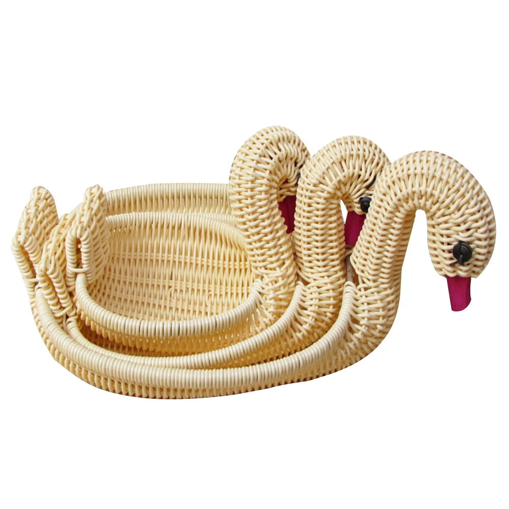 

3pcs Imitated Rattan Woven Basket Cartoon Goose Design Multi-Purpose Household Storage Organizer For Kitchen Bathroom Bedroom