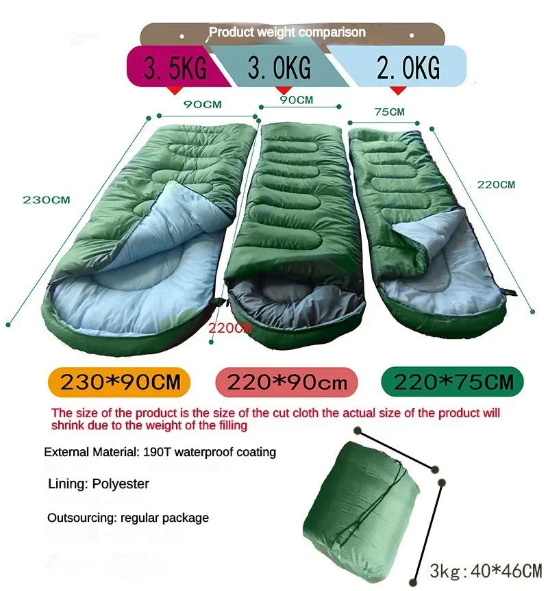 3.5KG Thickened and Widened Winter Sleeping Bag -15 ℃ -25 ℃ Cold-proof Waterproof and Warm Outdoor Cotton Sleeping Bag