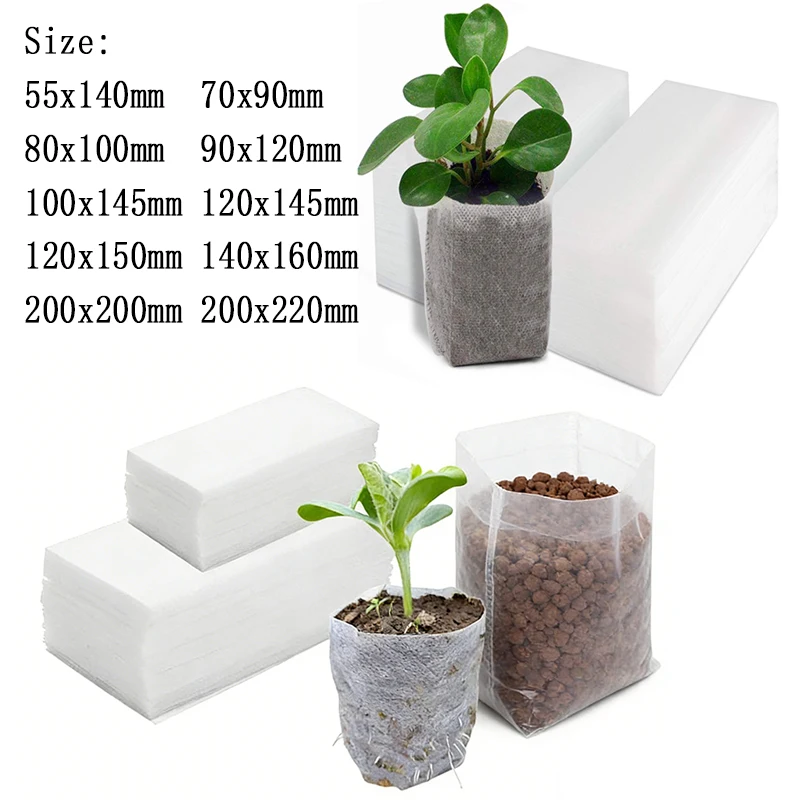200/100/50pcs Biodegradable Seede Nursery Bags, Non-Woven Plants GrowBags, Fabric Seedling Pots Plants Pouch, Home Garden Supply