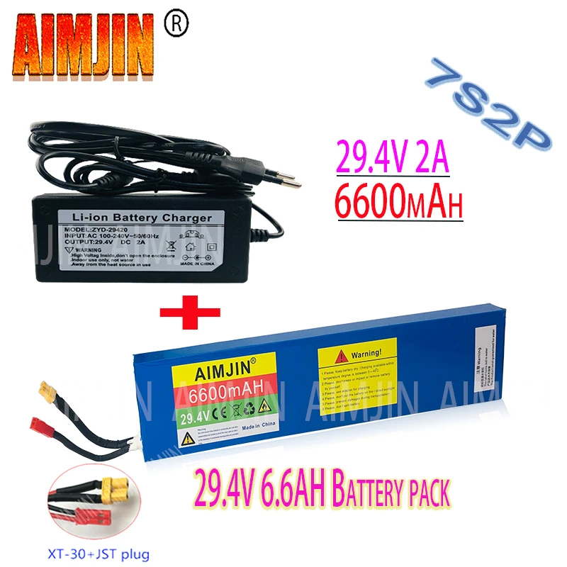 18650 Lithium Ion Cell 7S2P 24V 29.4V 6800mah for Bicycle Electric Scooter for Electric Scooter Battery+ 29.4V Charger XT30 JST