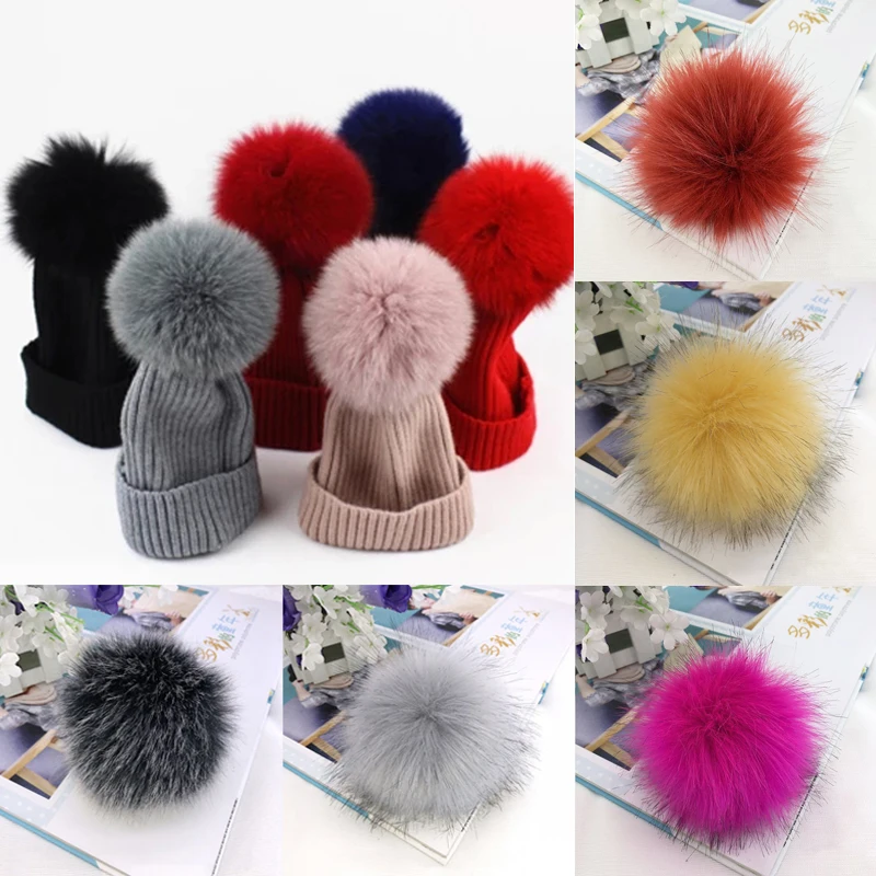 12 cm Kunstfell-Bommel, Plüsch-Haarball mit elastischem Band, Fuchspelz-Pompons für DIY-Mütze, Schuhe, Strickmütze, Fellknäuel, Kleidungszubehör – Detail 7