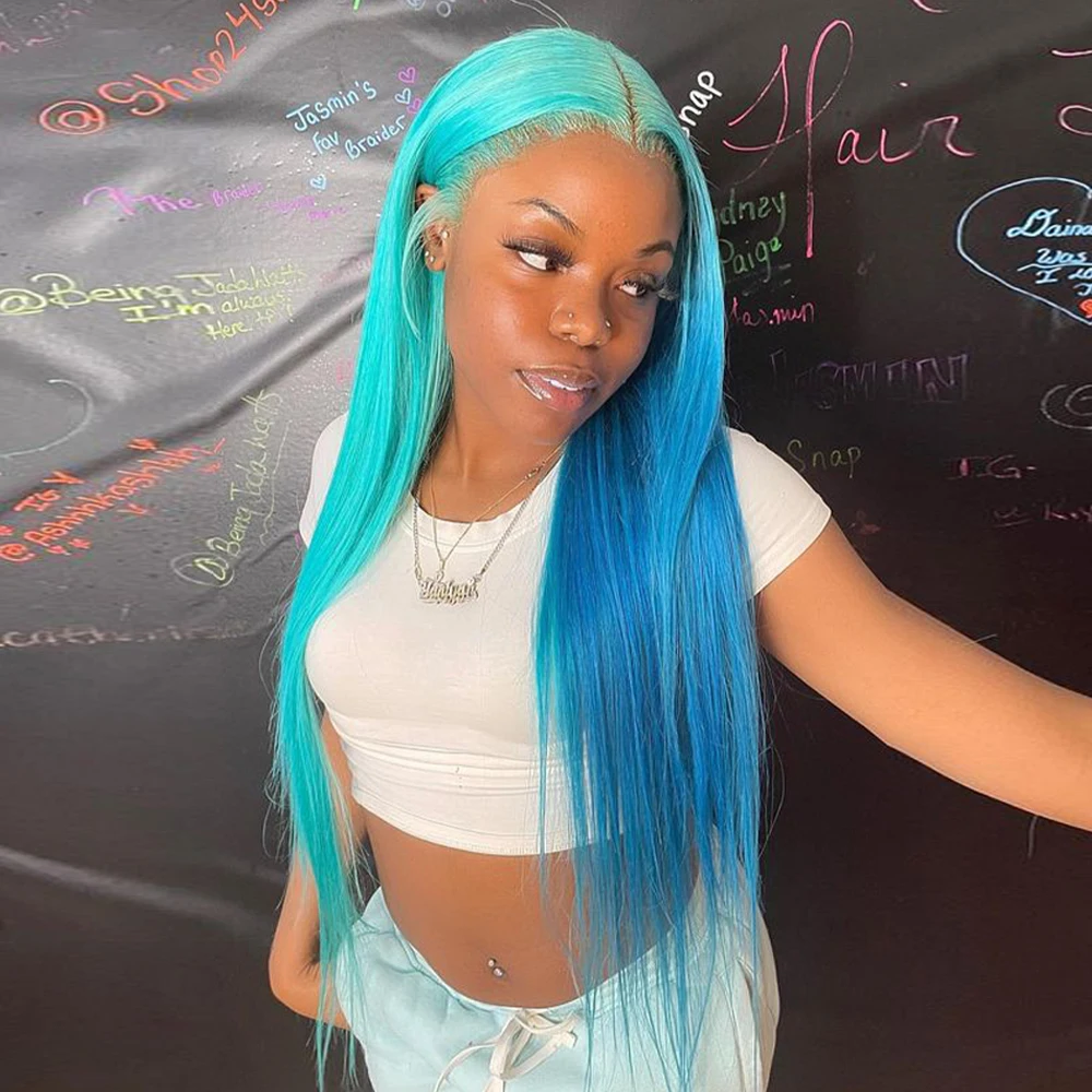 الضوء الأزرق مستقيم 13x6 الدانتيل الشفاف الجبهة خصلات الشعر المستعار الإنسان قبل قطعها البرازيلي الأزرق الداكن 13x4 الدانتيل الباروكات الأمامية للنساء