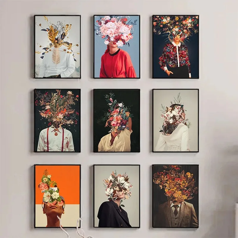 

Colorful Broken Head and Flowers Diamond Poster Abstract Wall Art for Living Room Bedroom Bar Club Modern Home Decor Wall Art