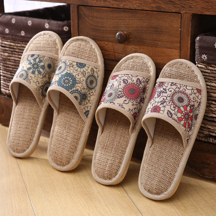 Indoor couple's Linen slippers, wooden floor for home, antiskid slippers for men and women in spring and summer slippers