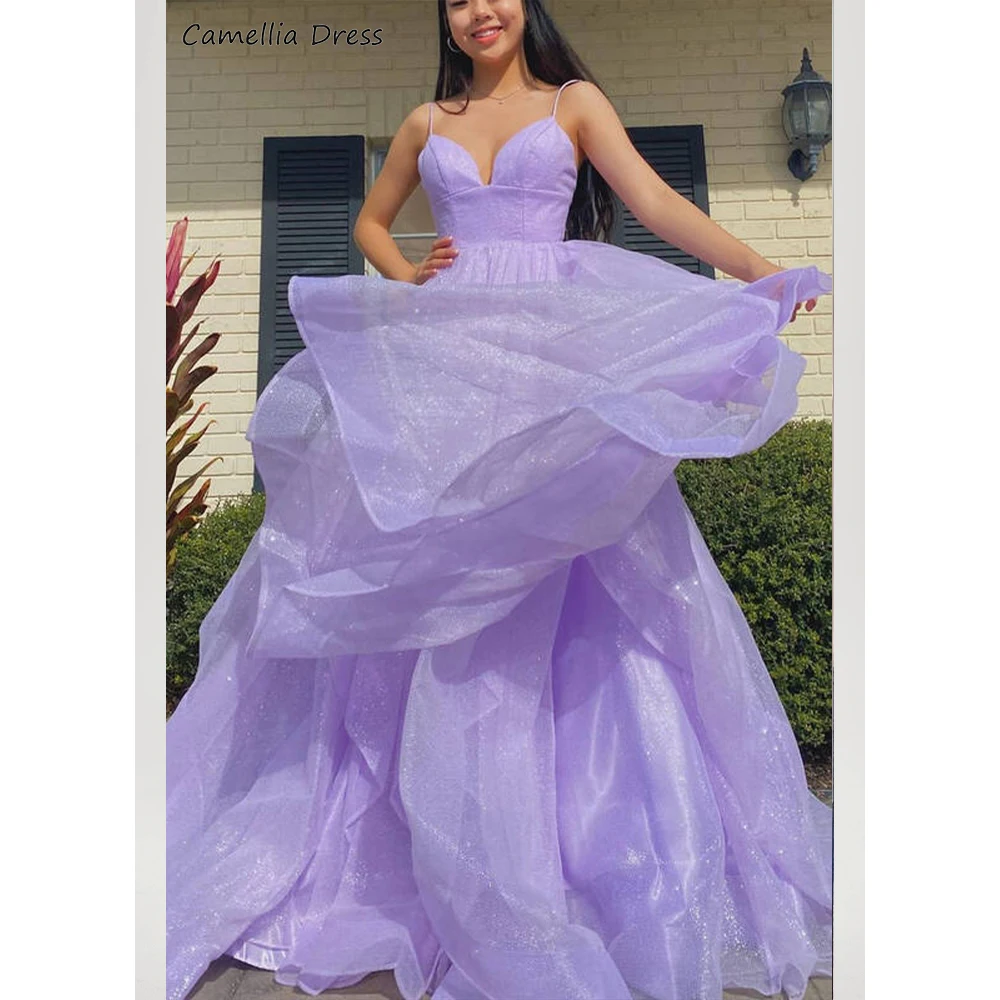 

Sparkle Straps Party Dresses Multi-Tiered A-Line Evening Dress Lavender Elegant and Pretty Women's Dresses Vestidos De Fiesta