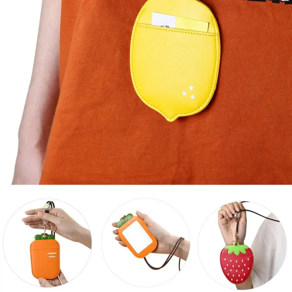 Long Lanyard Cartoon Fruit Card Holder Lemon Strawberry Id Card Protector Portable Fashionable Work Card Badge Holder Work