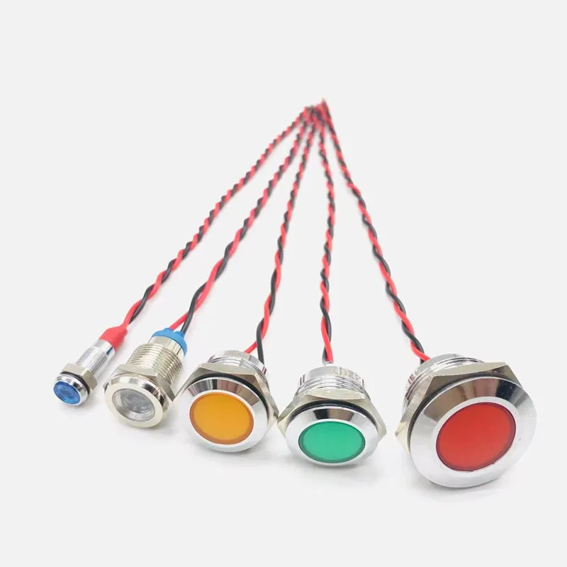 6/8/10/12/16/19/22Mm Waterdichte Metalen Indicator Lamp Power Signaalstrip Lijn 5V 6V 12V 24V 110V 220V Rood/Geel/Blauw/groen/Wit