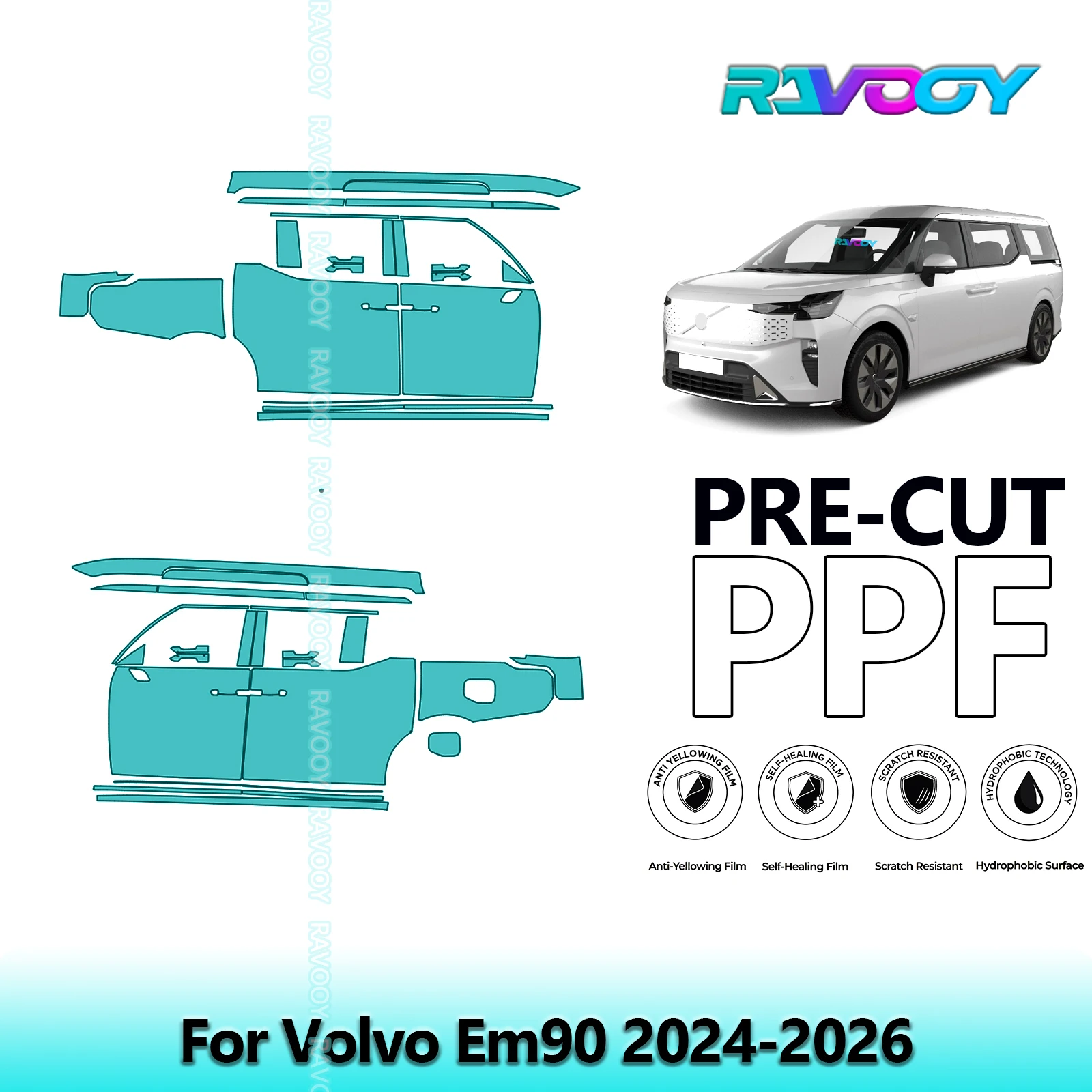 

For Volvo Em90 2024-2026 8.5mil Clear Matte Pre-Cut PPF Door & A/B Pillar Kit TPU Paint Protection Film Set