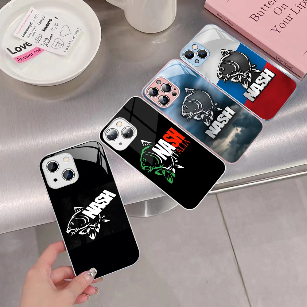 

Nash Fishing Logo Phone Case Tempered Glass For Iphone 14 13 12 11 Pro Mini XS MAX 14Plus X XS XR Fundas