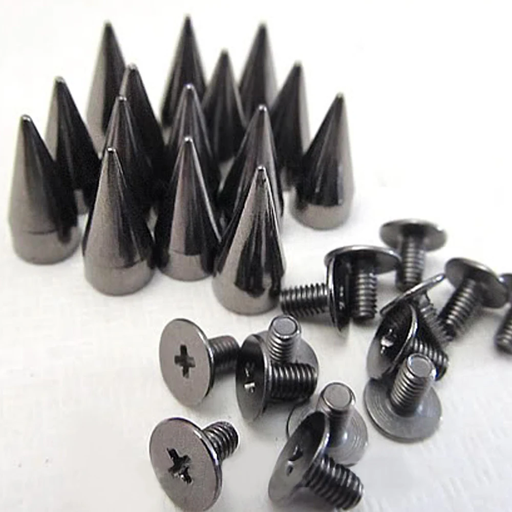 100sets 14mm Gun czarny stożek miejsca metalowe kołki Leathercraft nity Bullet Spikes kolec punkowy na ubrania torby pas obroże dla zwierząt domowych