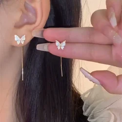 Full Crystal Butterfly Chian Tassel Drop Earrings for Women Personality Sweet Brincos Jewelry Christmas Gift