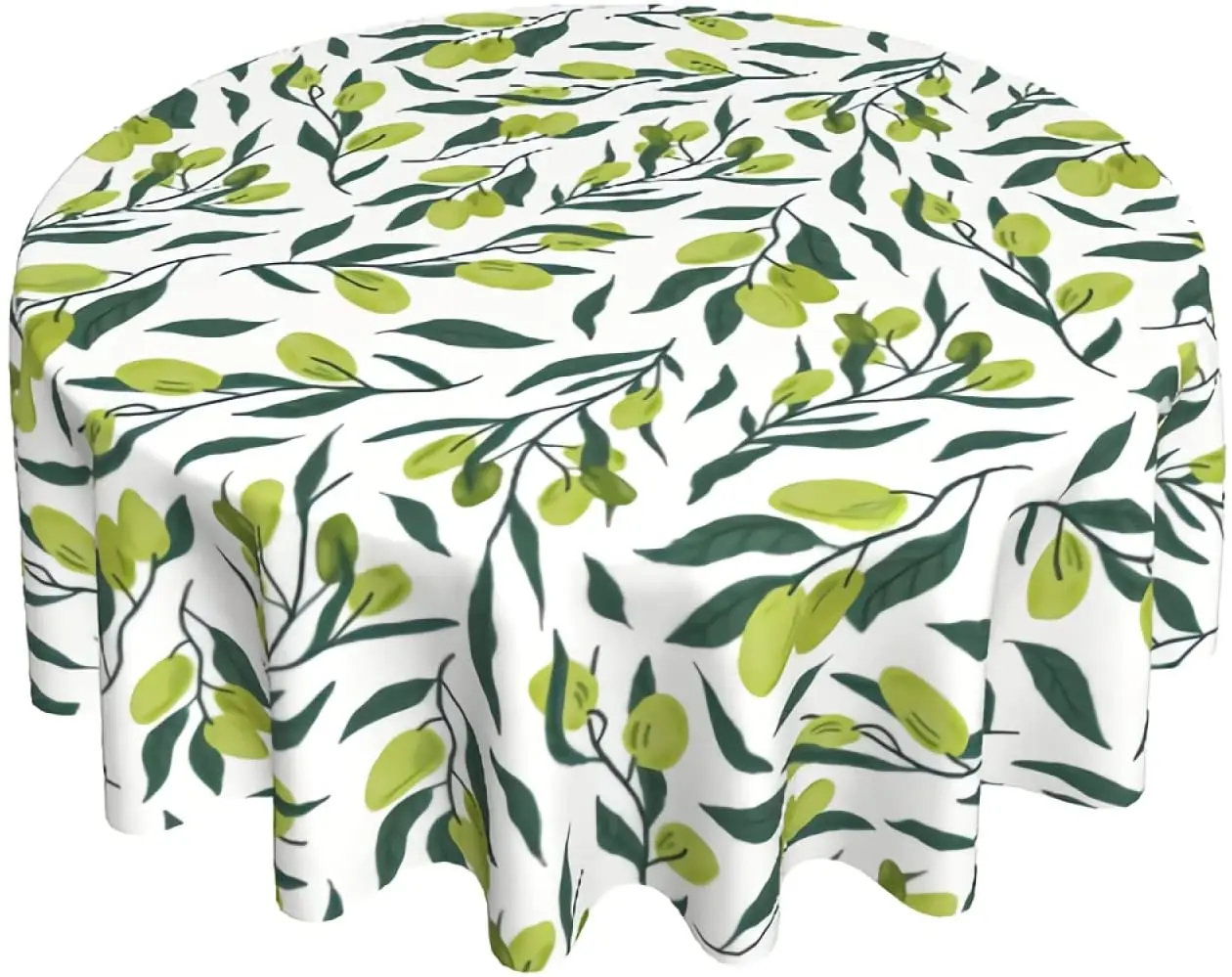 Green Leaf Round Table Cloth 60 in Summer Olives Leaves Washable Wrinkle Stain-Resistant Table Cover Fabric Polyester Tablecloth