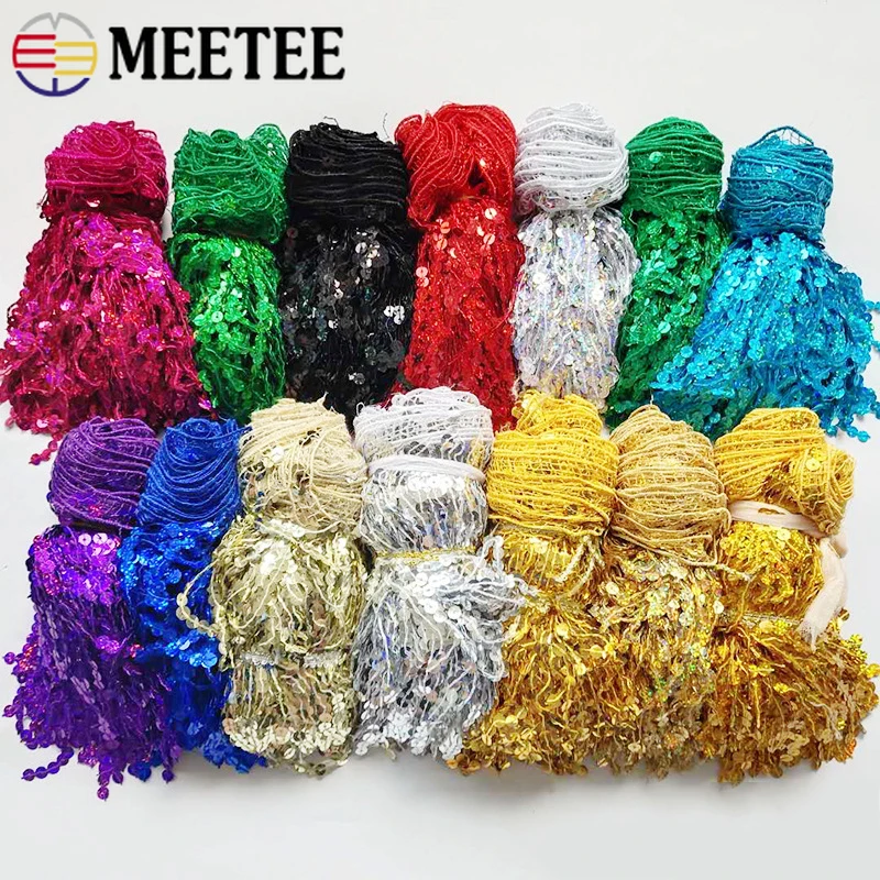 

6Yards Meetee 15cm Glitter Sequins Tassel Lace Fabric Fringe Trim Ribbon for Clothing Latin Dance Skirt DIY Sewing Accessories