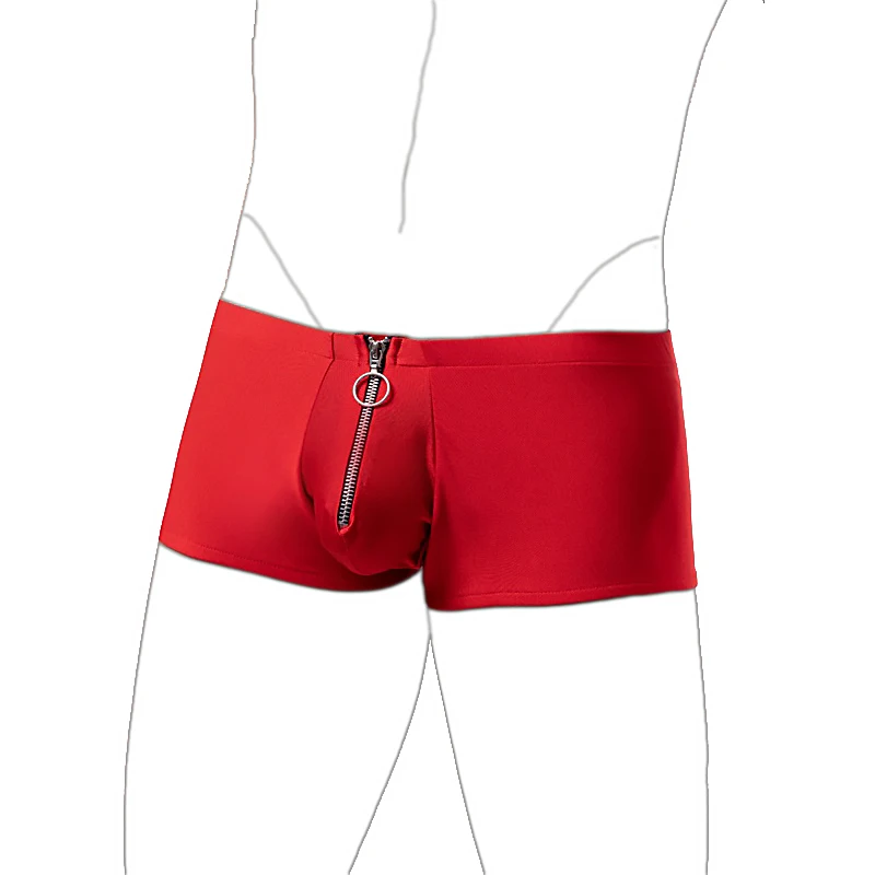 

Sexy Four Corner New Breathable Men's Zipper Front Underwear U Convex Funny Boxer Male Panties Nightclub Performance Costume