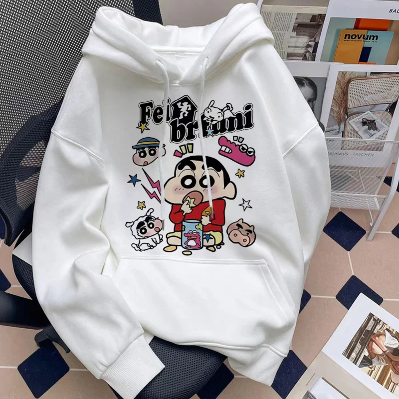 هودي مطبوع بتصميم كرايون شينتشان الياباني الرجعي للجنسين، ملابس خارجية فضفاضة للخريف والشتاء بأكمام طويلة من نسيج البوليستر ا... #1