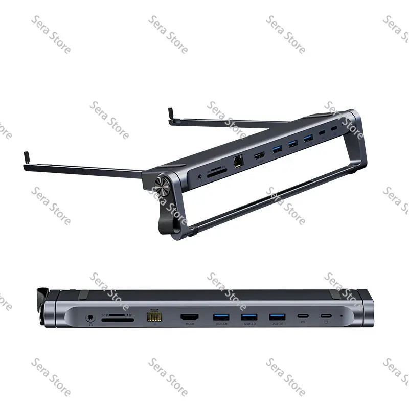 Heat Dissipation HUB Docking Station Laptop Portable Folding Stand 9-in-1 Premium Aluminum Alloy Laptop Height Increasing