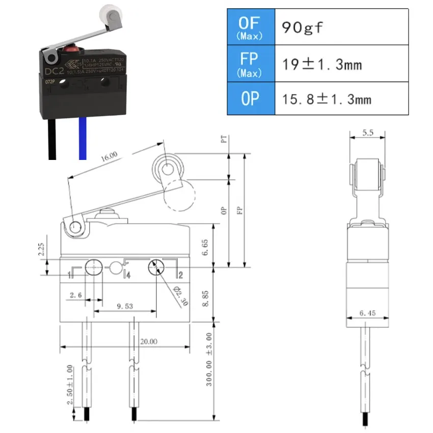 1Pcs car Shift P-gear switch high travel limit detection charging gun long button Waterproof micro switch DC2C  IP67 waterproof