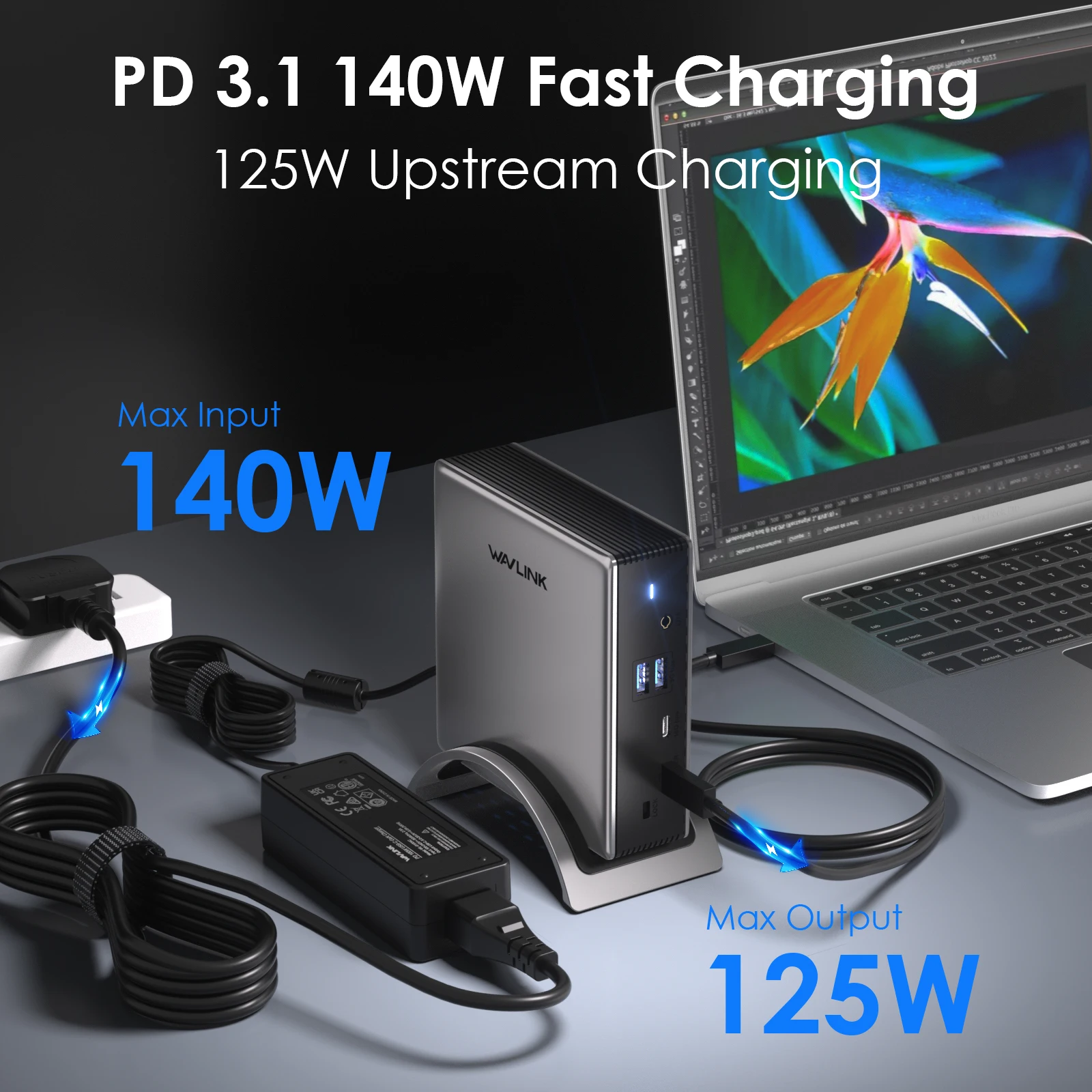 WAVLINK PD3.1 محطة إرساء USB C ثلاثية العرض 125 وات شحن 8K HDMI * 2 8K Displayport RJ45 10G USB-C قفص الاتهام لـ M1/M2/M3 & Win #2