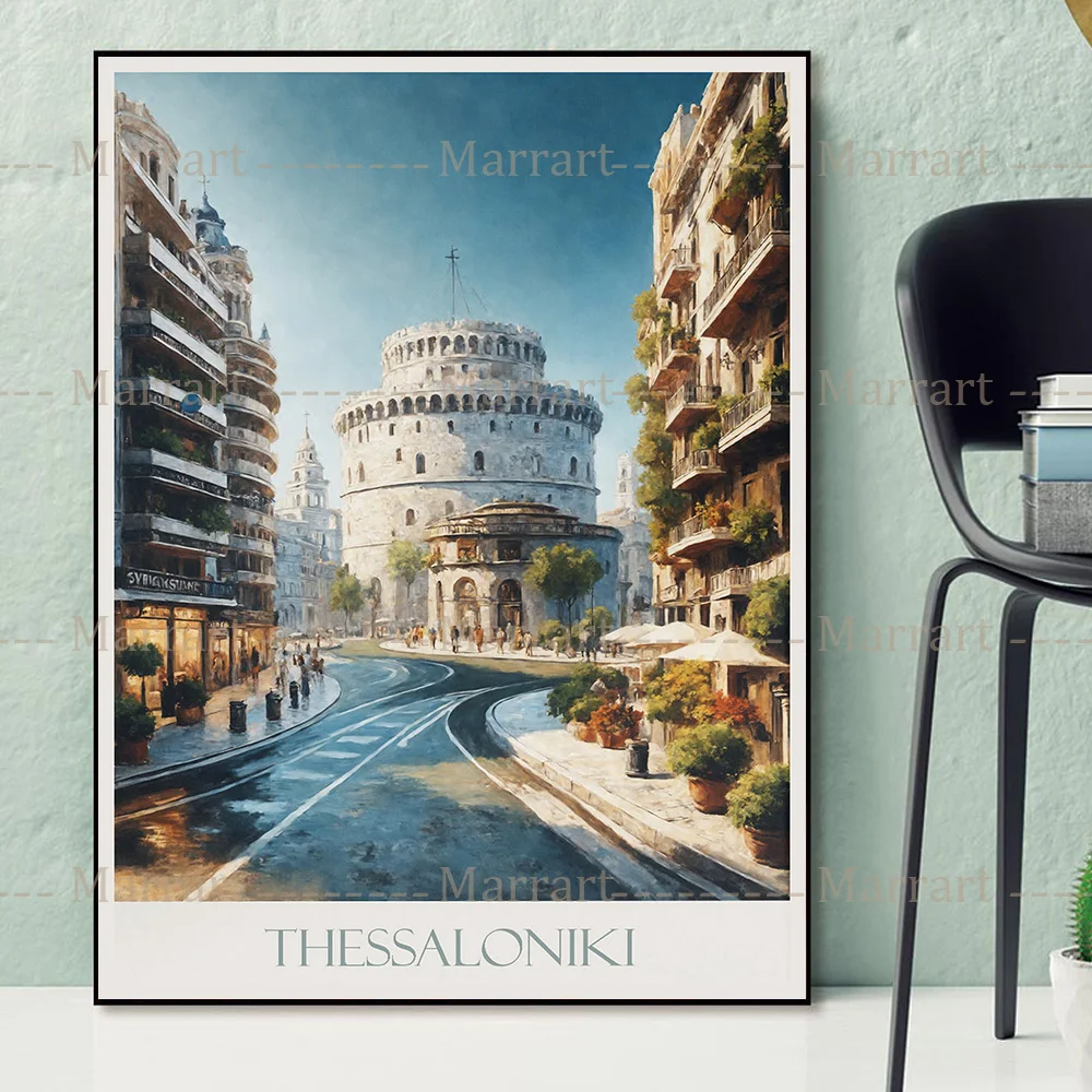 لوحة قماشية لملصق السفر باليونانية ، فن جداري مطبوع ، ديكور منزلي بدون إطار ، منزل تحت عنوان