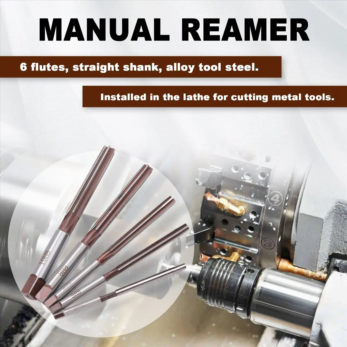 A56K 5pcs Flutes Hand Reamers Set H8 Chucking Straight Shank Hand Reamers Set 4mm/5mm/6mm/8mm/10mm