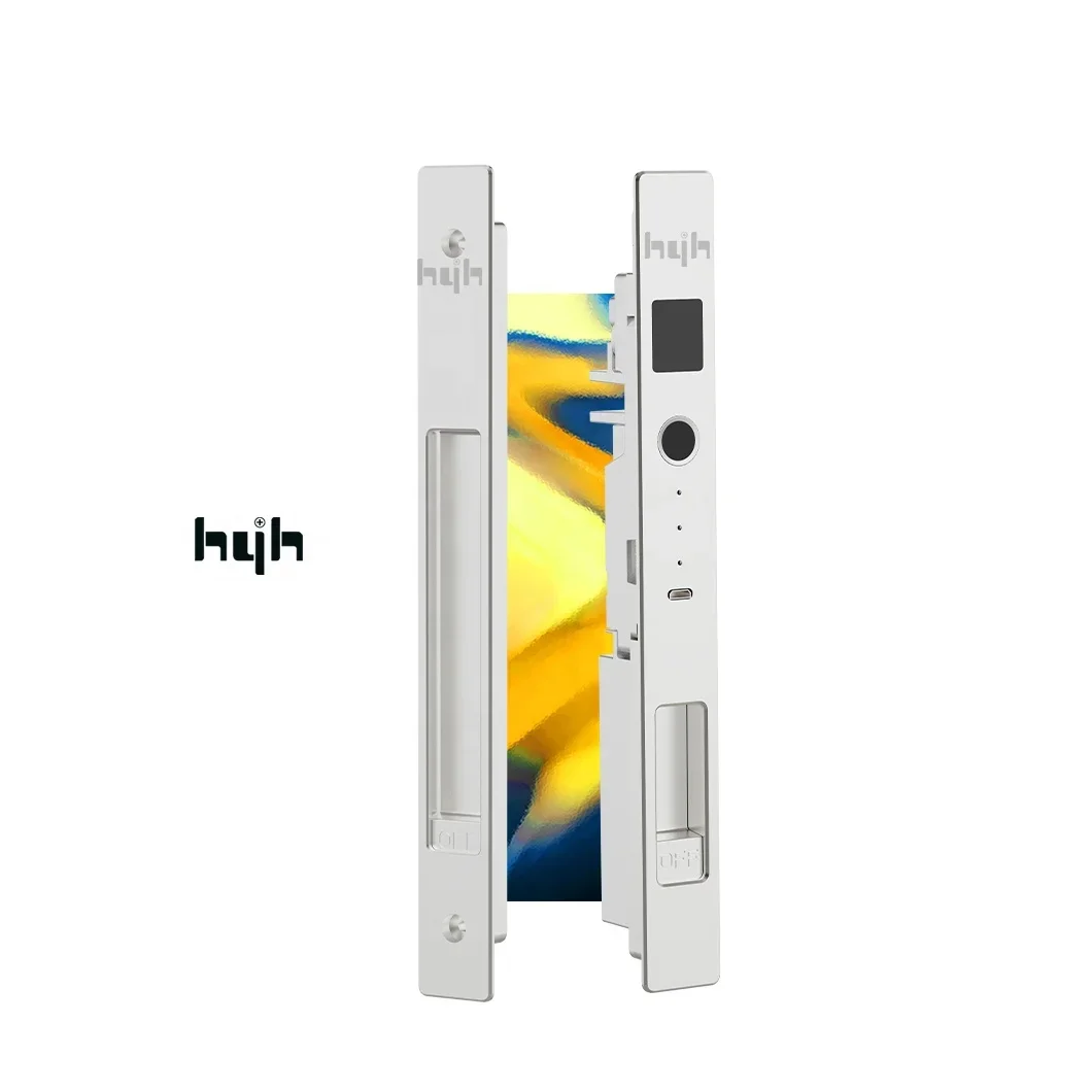 hyh Intelligent Tuya Wifi Fingerprint Glass Sliding Biometric Smart Door Lock Set With Key For Apartment Metal Door