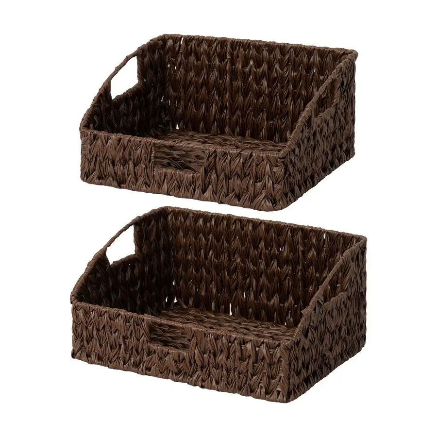 

Wicker Storage Basket for Shelves, Wicker Basket with Handles, Trapezoid Woven Baskets for Storage, Decorative Baskets for Home