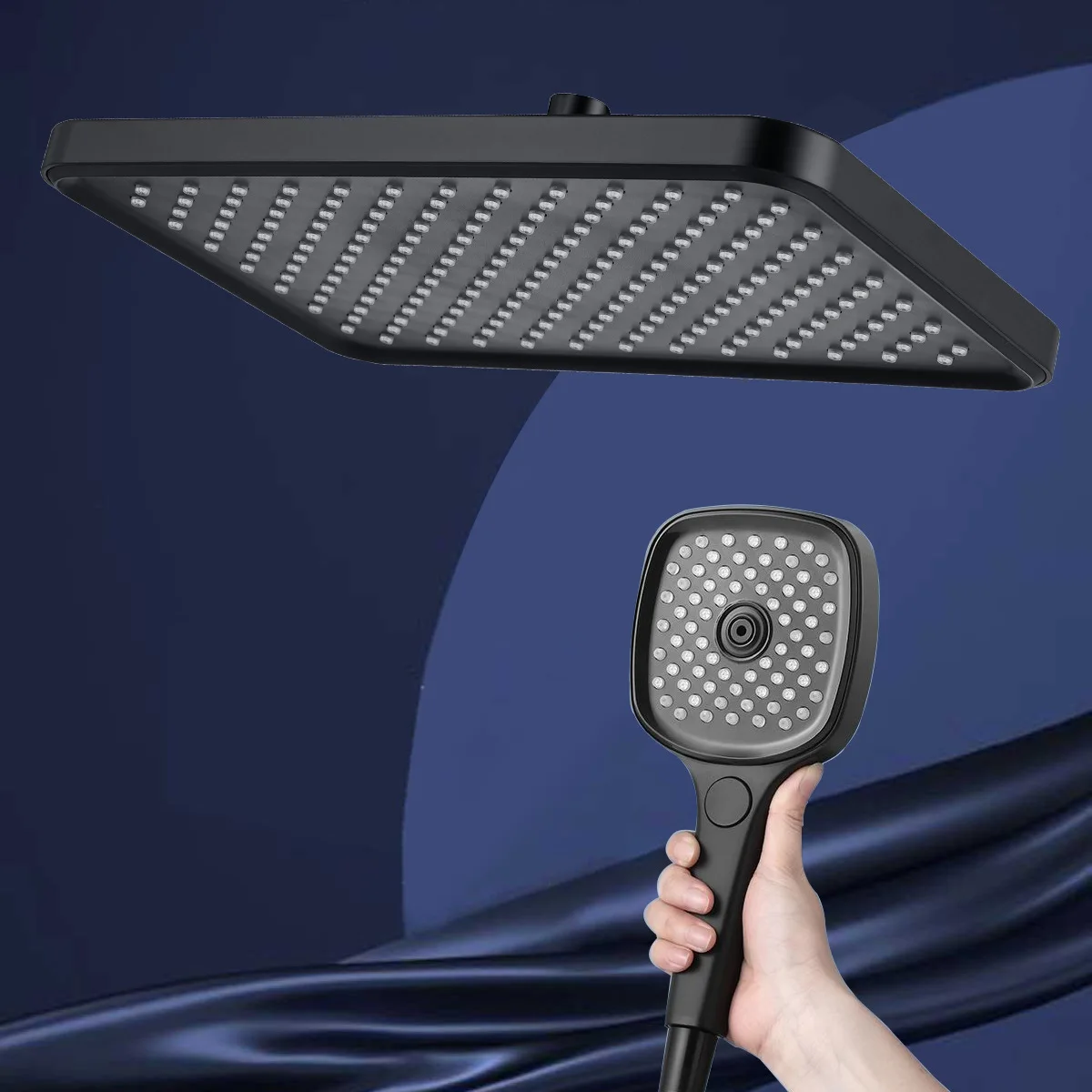 Square Shower Head Set with Handheld & Top Spray | Pressurized, Skin-Friendly, Rotatable, Hot &Cold Compatible for Home Bathroom