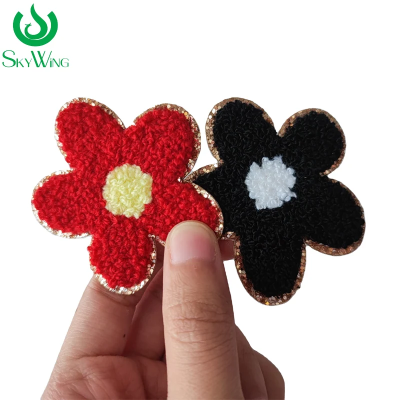 Embroidered Applique for Girl Dress, Multi-color Flower Glitter Embroidery Patches, Clothing Adhesive, Factory Wholesale