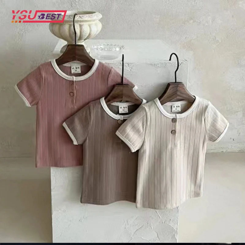 

0-3 Yrs Toddler Kids Baby Boys Girls Clothes Summer Cotton T Shirt Short Sleeve Solid Color Vintage Tshirt Children Tops Infant