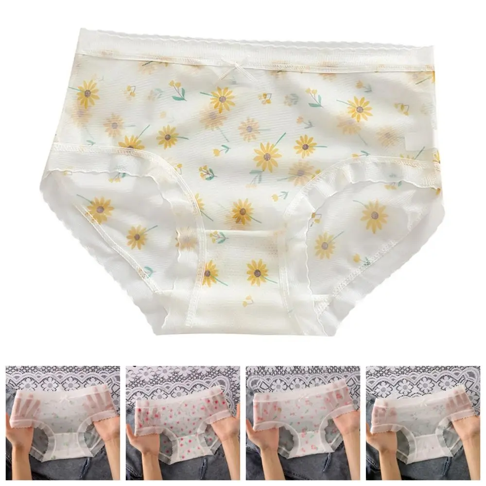 5 個のファッション超薄型メッシュフラワーパンティーシームレスミッドウエスト透明花ブリーフパンツ下着女性女の子