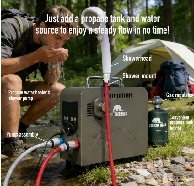 Portable Constant Temperature Water Heater Smart Shower for Camping 6L Outdoor