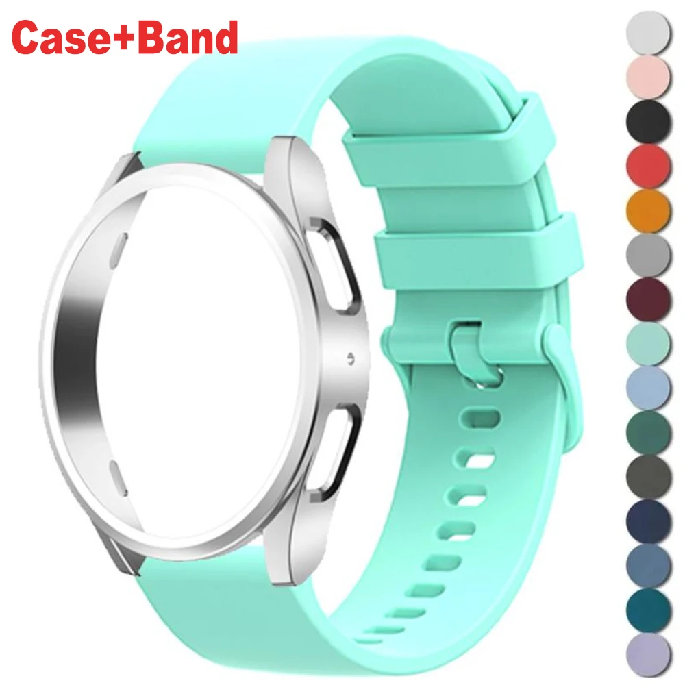 PC-Gehäuse+Silikonarmband für Samsung Galaxy Watch 7 6 5 4 44mm 40mm FE Hohles Halbcover Weiches Armband für Galaxy Watch Zubehör