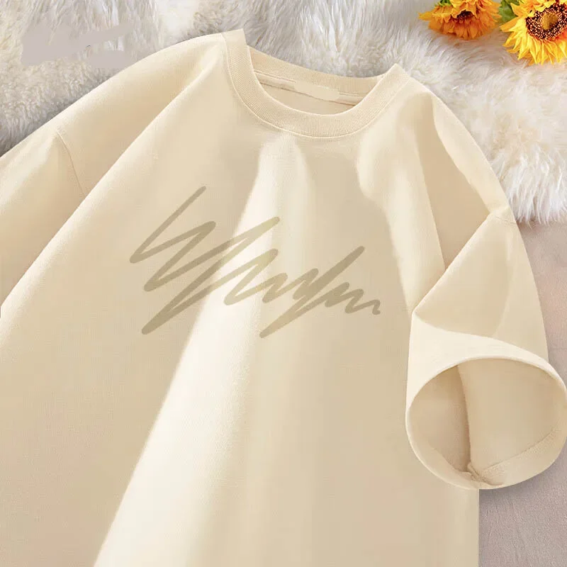 Short Sleeve Men's Loose Summer Niche Versatile Basic Front Shoulder Half Sleeve Men's Cotton Simple Line Premium T-Shirt