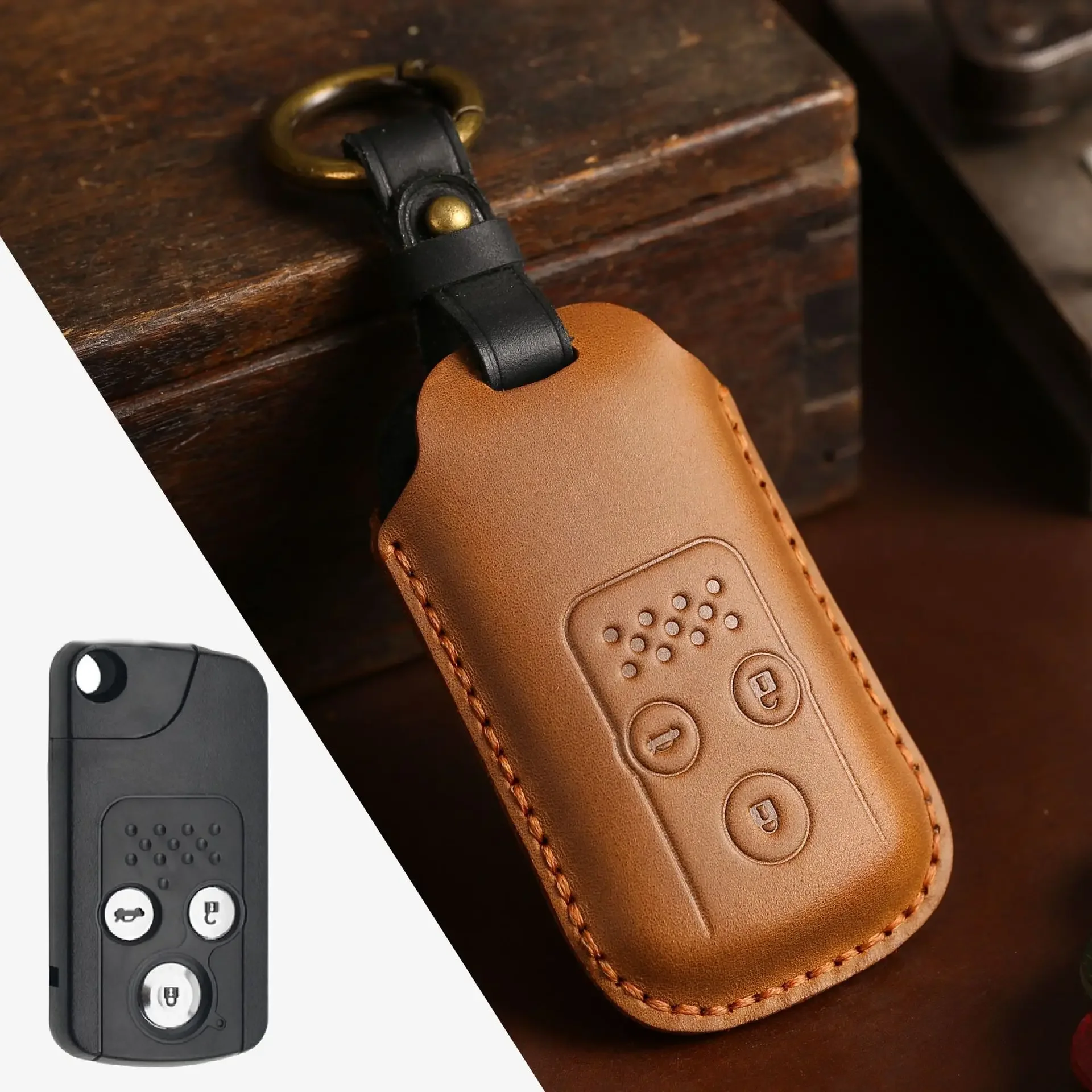 

2/3 Bottons Leather Car Key Case Cover For Honda Odyssey Accord CIVIC CRV Fit 2006 2007 2008 2009 2010 2011 2012 2013-2015